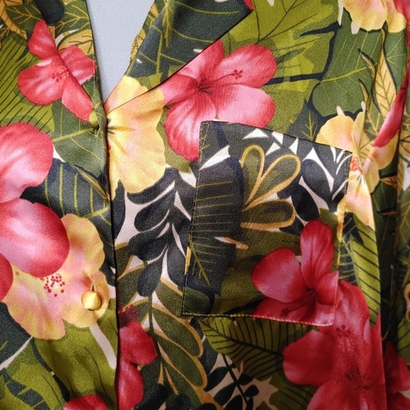 VINTAGE deadstock satin tropical print pajama set L - Picture 4 of 15